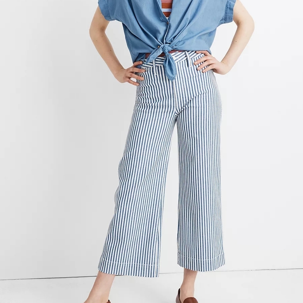 Madewell Emmet wide-leg crop pants in herringbone railroad stripe